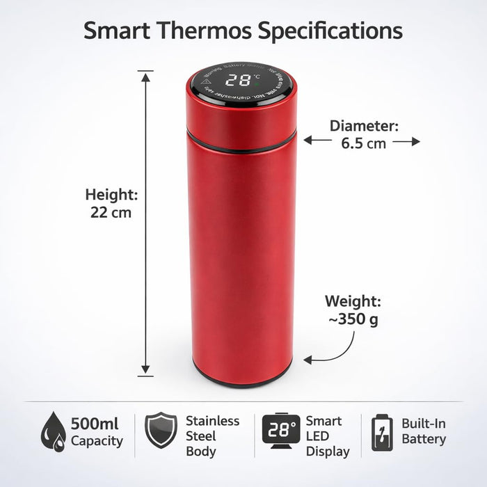 Smart LED Temperature Display Insulated Water Bottle (500ml) - Hot & Cold