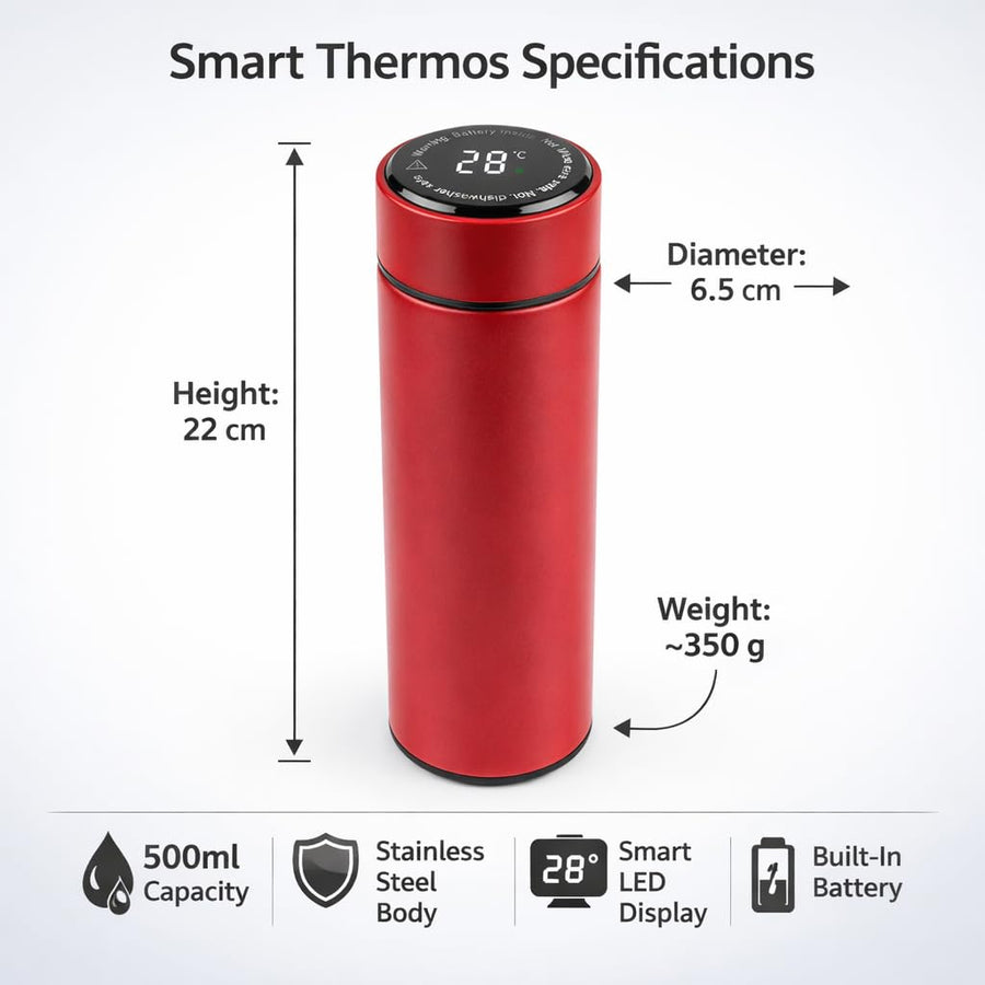 Smart LED Temperature Display Insulated Water Bottle (500ml) - Hot & Cold